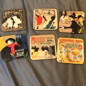 Set of 6 Coasters vintage French poster art